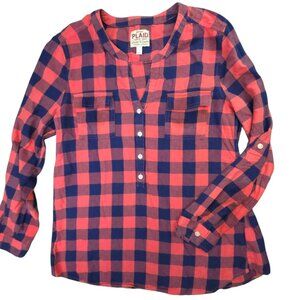 Old Navy Shirt Womens Large Red Navy Buffalo Plaid Popover Flannel Henley